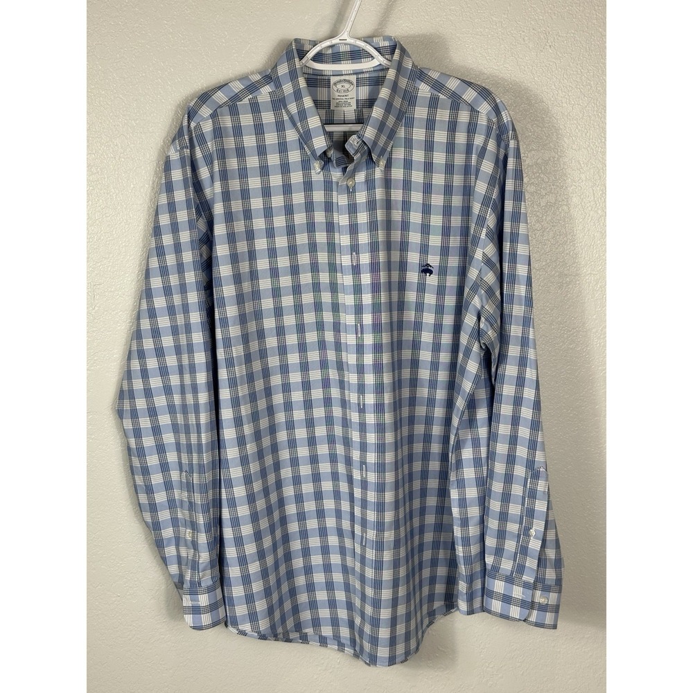 Brooks Brothers Regent Dress Shirt Men's XL Blue Plaid Supima Cotton Long Sleeve